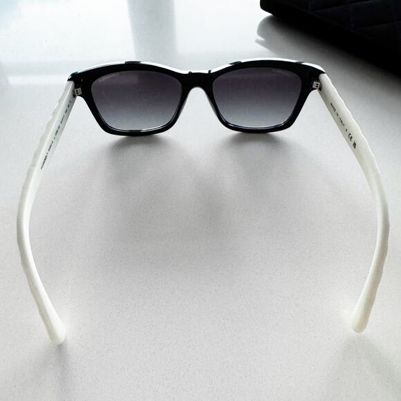Chanel Black Frame with White Arms/Gray Lens Sunglasses - Picture 10 of 16
